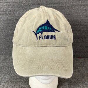 Florida Marlin Fishing Baseball Hat Mens OSFA Light Green Tan Acid Wash Kaufman